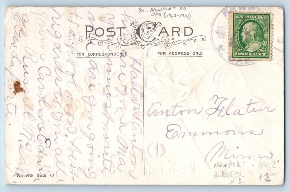 DPO (1902-1914) Newport ND Postcard Easter Holy Cross Flowers Embossed c1910's