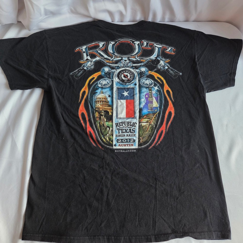 Gildan ROT Republic of Texas Biker Rally 2012 Austin Black T-Shirt Mens L