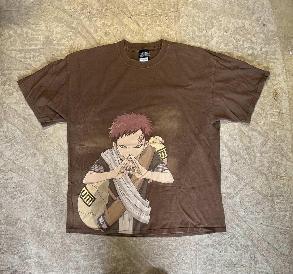 Vintage RARE Y2K Naruto Gaara Sand Print Anime Brown T-Shirt Mens XL 2002 VTG
