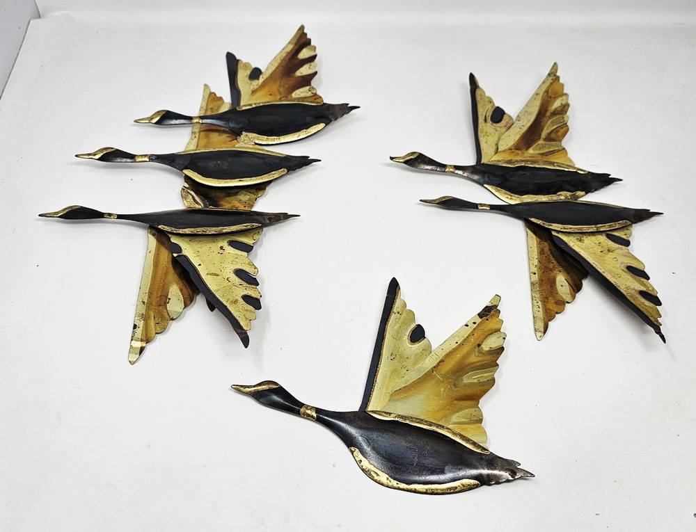 Vintage Metal Wall Art Flying Geese Duck Mid Century Modern Set of 3 Sculptures
