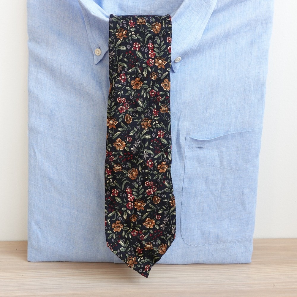 Neck Tie Mens Blue Multicolor Floral Silk Hawaiian Suit Aloha Nature Boho Botany