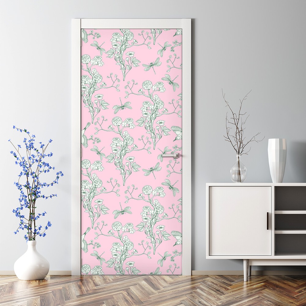 Pink Blossom Bubble Free | Romantic Pattern | Seamless pattern Door Decal