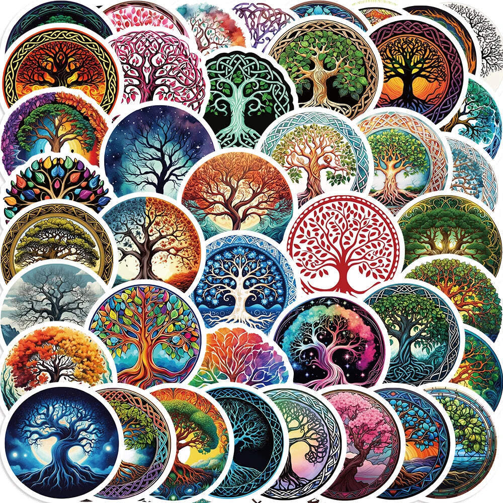 50pcs Tree Of Life Cartoon Stickers Aesthetic Plant Stickers Christmas Gift Kids
