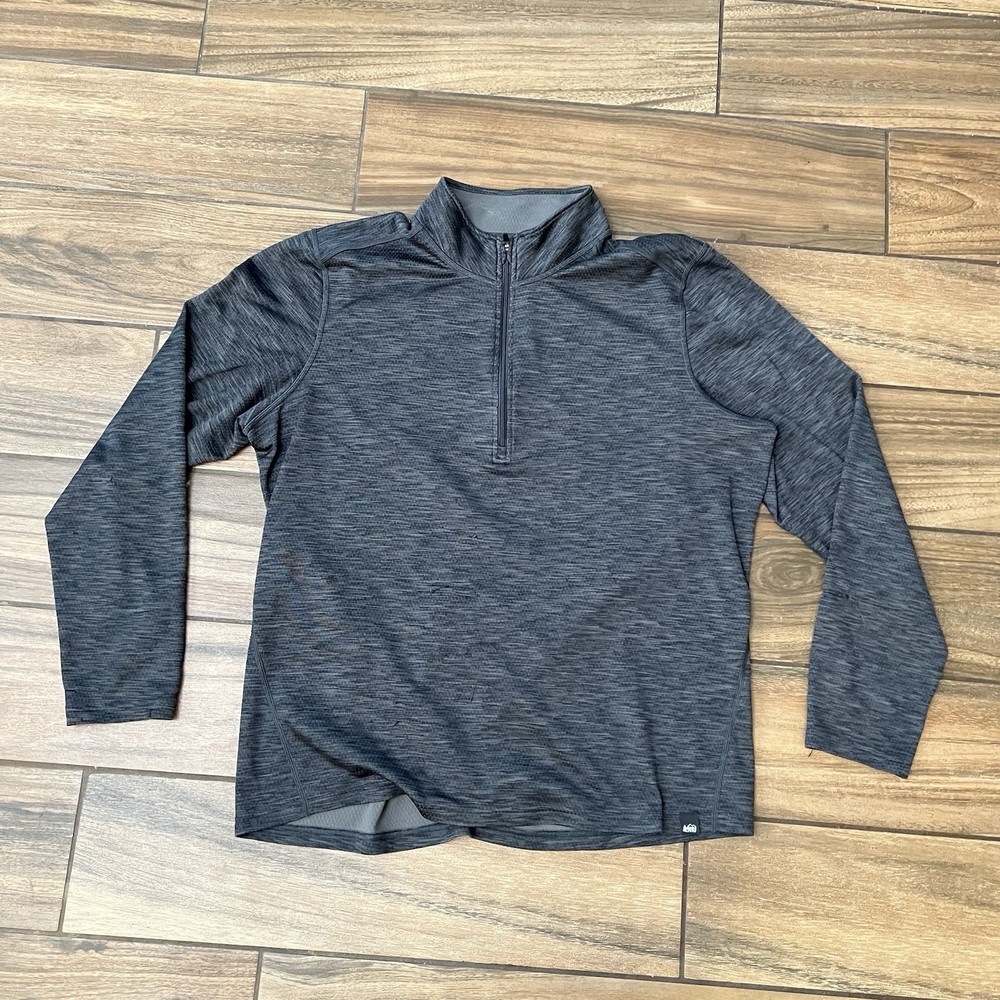 REI Coop Sweater Mens Large Gray Base Layer Midweight Pullover 1/4 Zip Outdoors