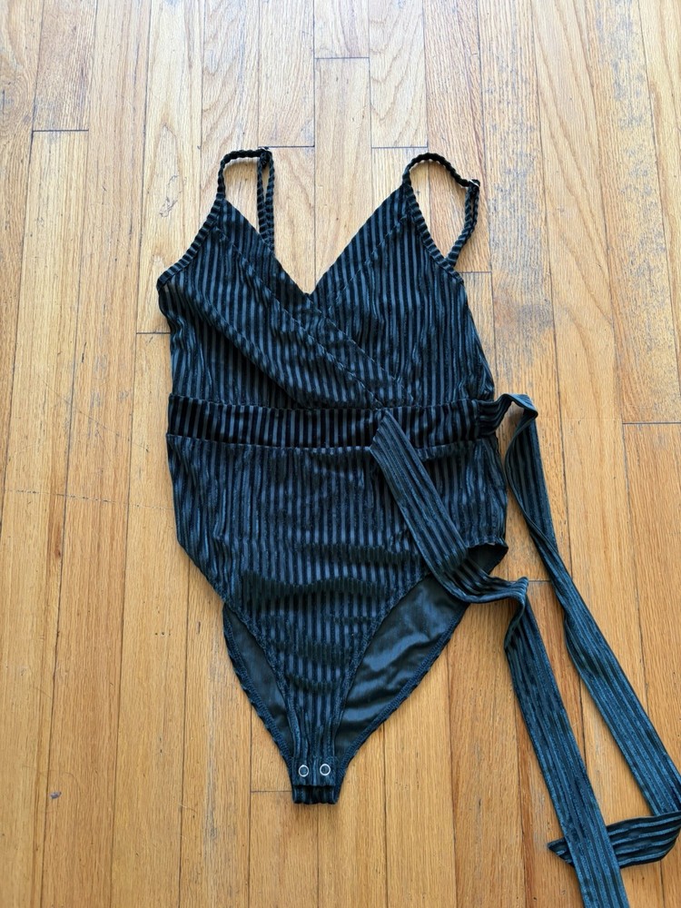 Forever 21 Whimsigoth Green Striped Velvet Burnout Cami Bodysuit Size S