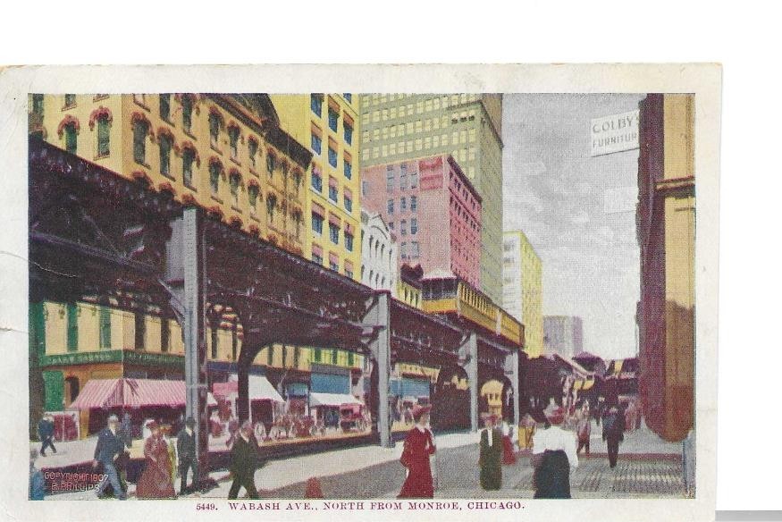 Vintage Postcard Wabash Ave North From Monroe Chicago, IL 1908 005003