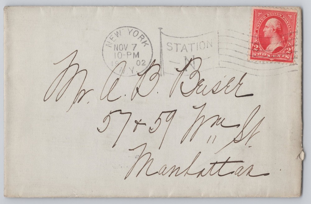 New York, NY Addressed Cover, 2c Washington Stamp, Station Cancel 1902
