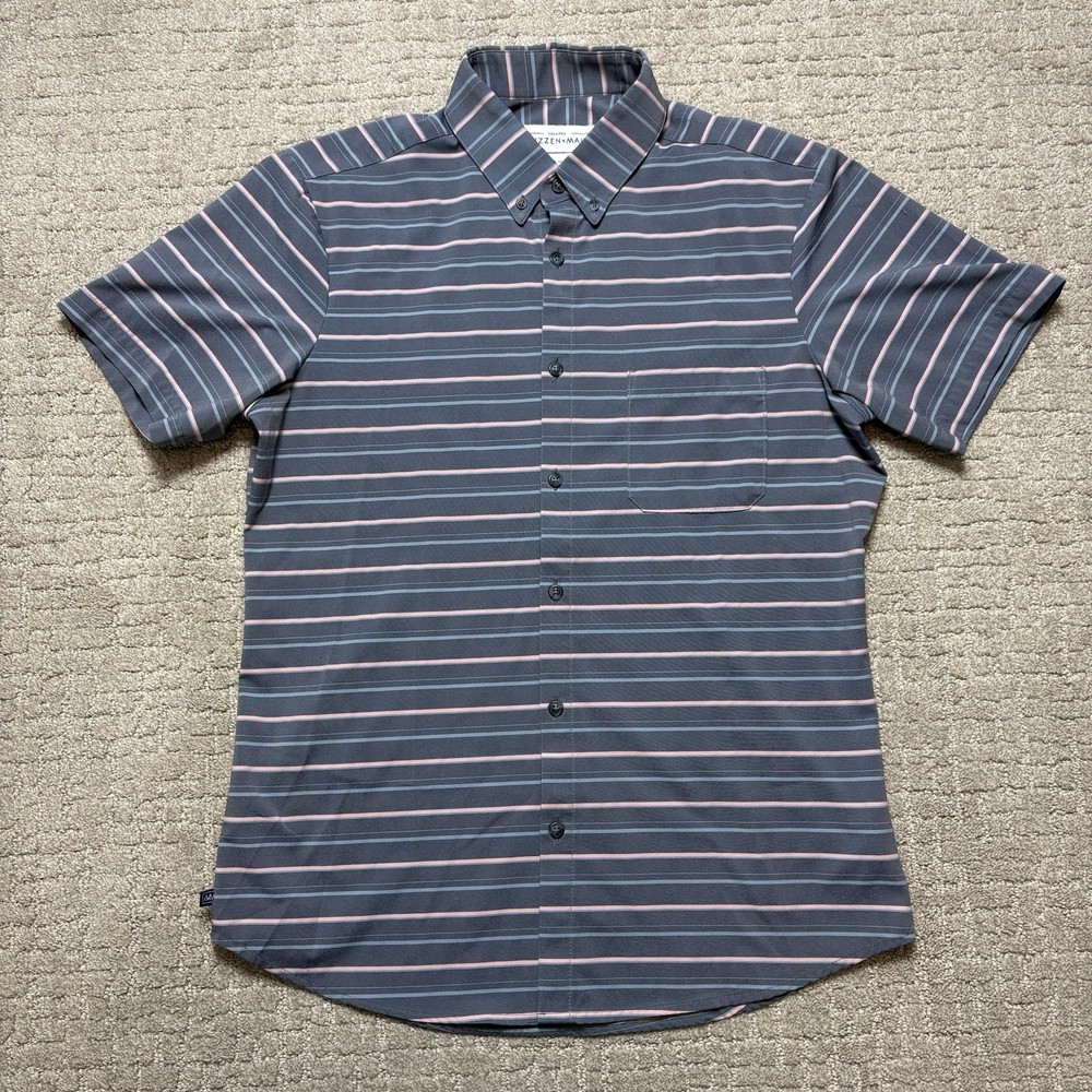Mizzen+Main Leeward Shirt Mens L Trim Fit Multi Striped Short Sleeve Button Down