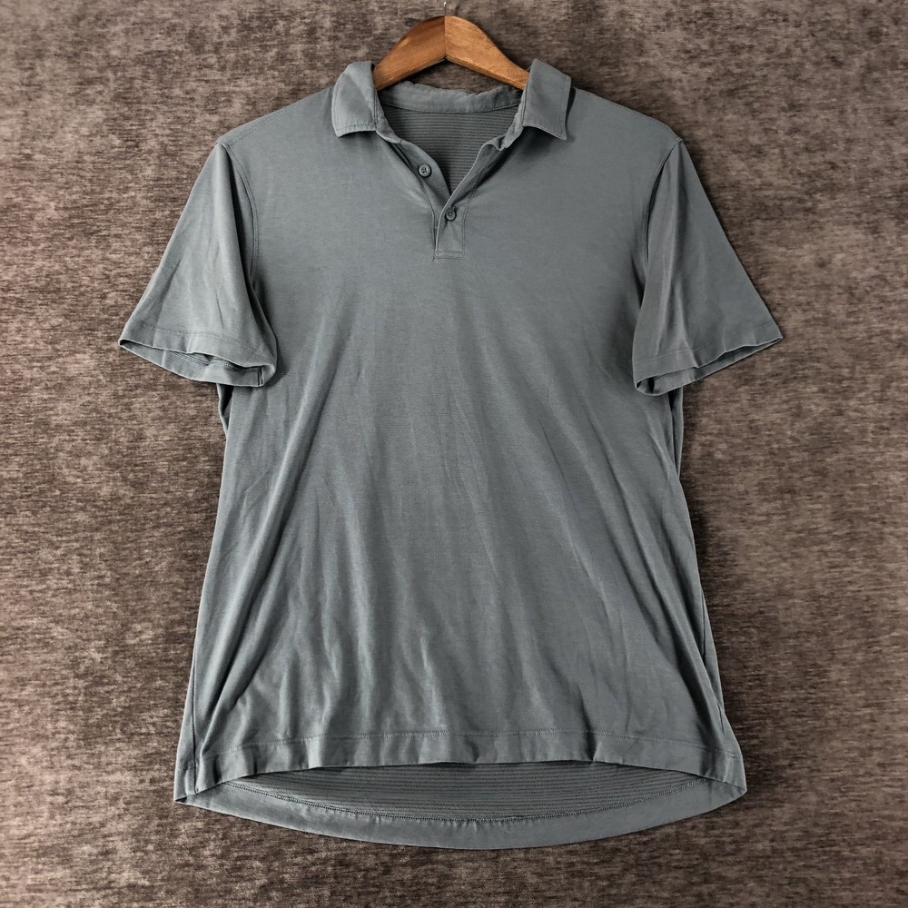 Lululemon Men's Metal Vent Polo Shirt Pullover Light Blue S/S Logo Size Large
