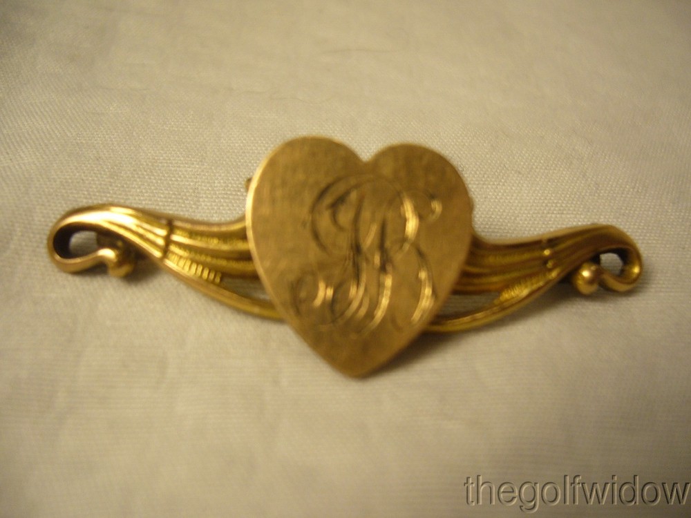 Vintage Gold Tone Letter B Initial With Ribbon Brooch.0