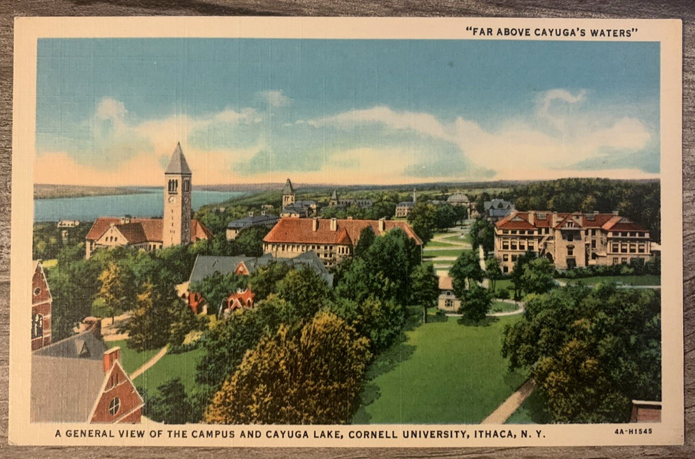Aerial Overlooking Cornell and Cayuga Lake, Ithaca NY-New York Vintage Postcard