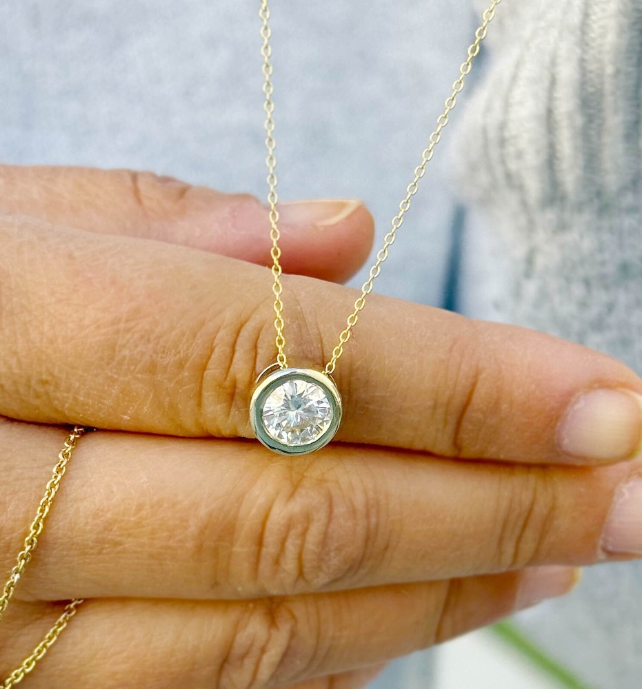 GIA Certified Round Diamond Bezel Solitaire Pendant 14k Solid White Gold 1.50ct