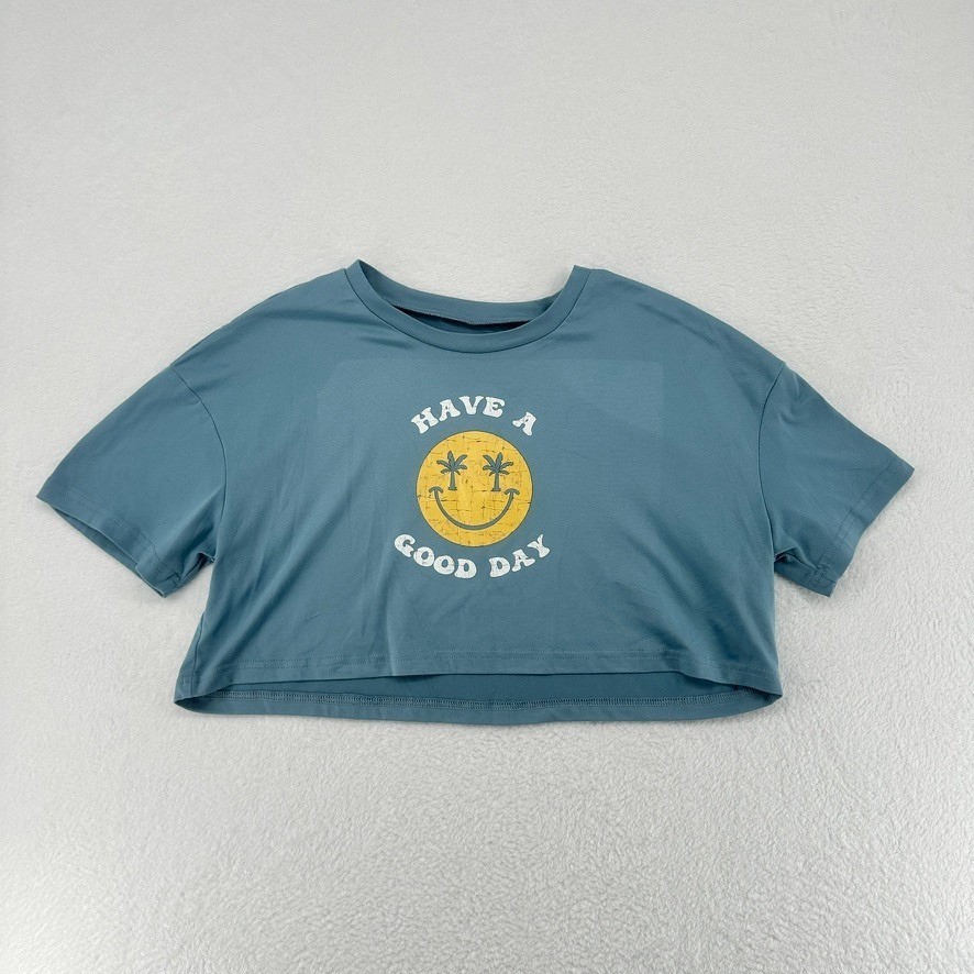 Shein Have A Good Day Smiley Face Crop Top Blue Size S