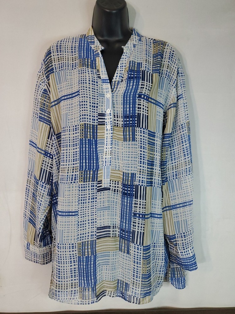 Zac & Rachel Women’s Size Large  Long Sleeve Blouse Sheer 1/4 Button Up