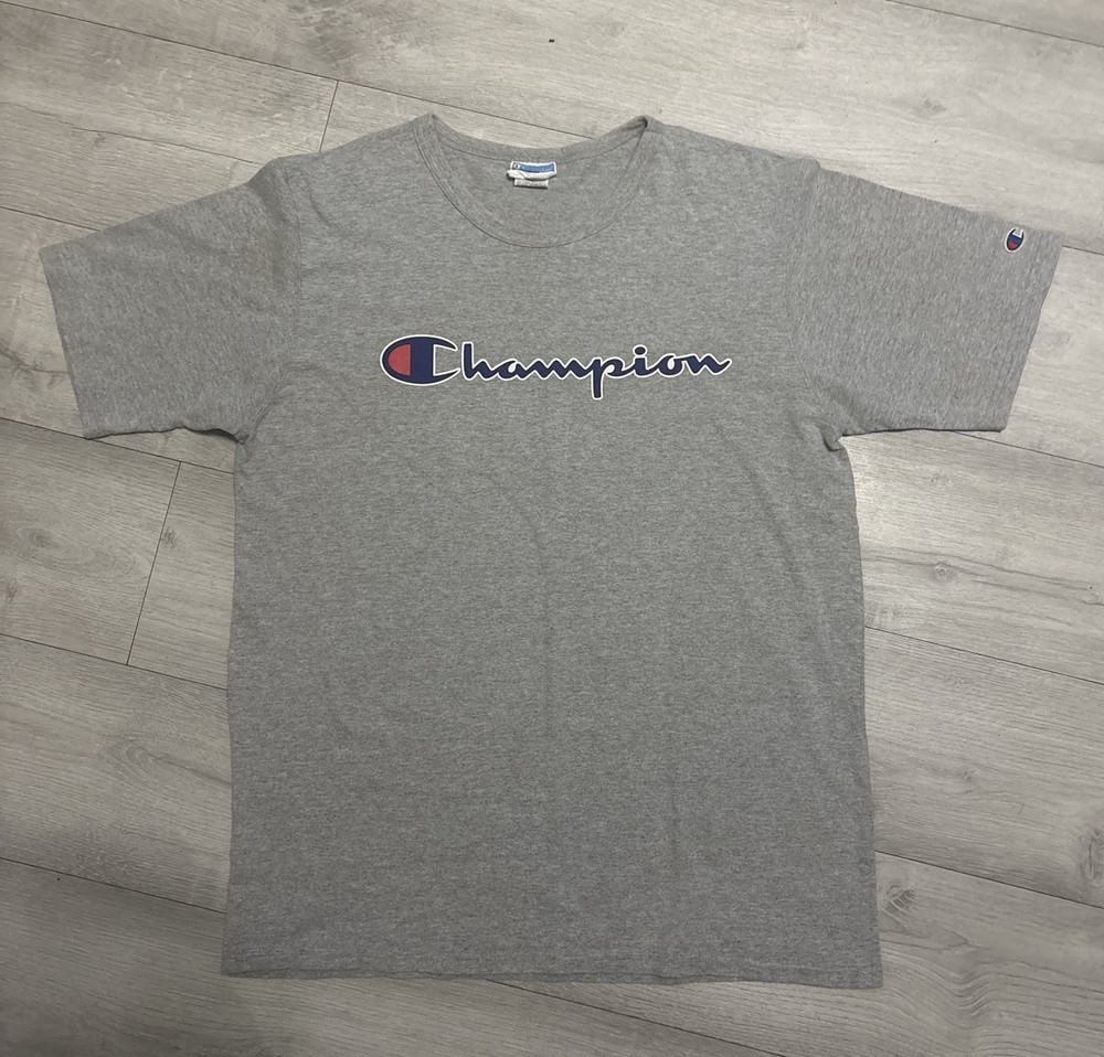 Champion Gray Logo Graphic Print Crew Neck Short Sleeve T-Shirt Men’s XL