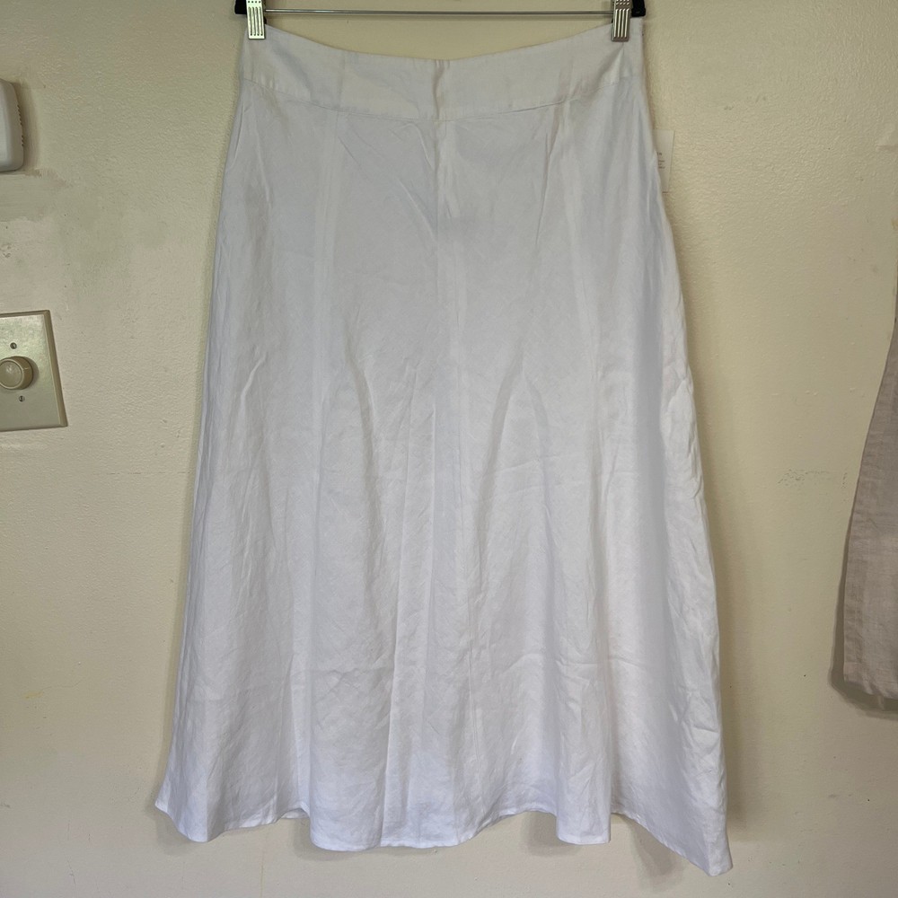 Charter Club Luxury White 100% Linen Midi Skirt NWT Size 10 33646BW815 Summer
