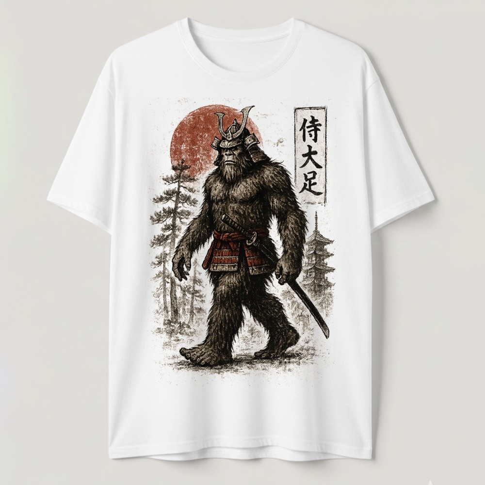Samurai Bigfoot T-Shirt, Warrior Sasquatch Vintage Japanese Unisex Graphic Tee