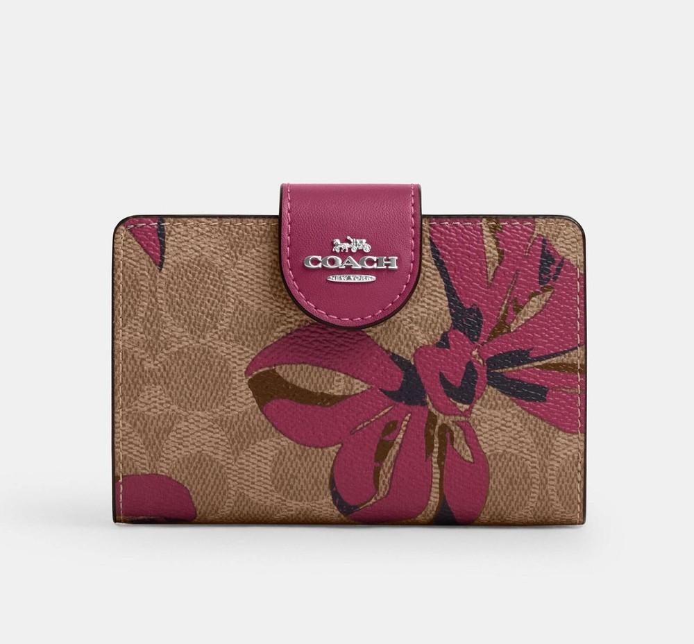 NWT Coach Medium Corner Zip Wallet In Signature Canvas With Bow Print CZ340