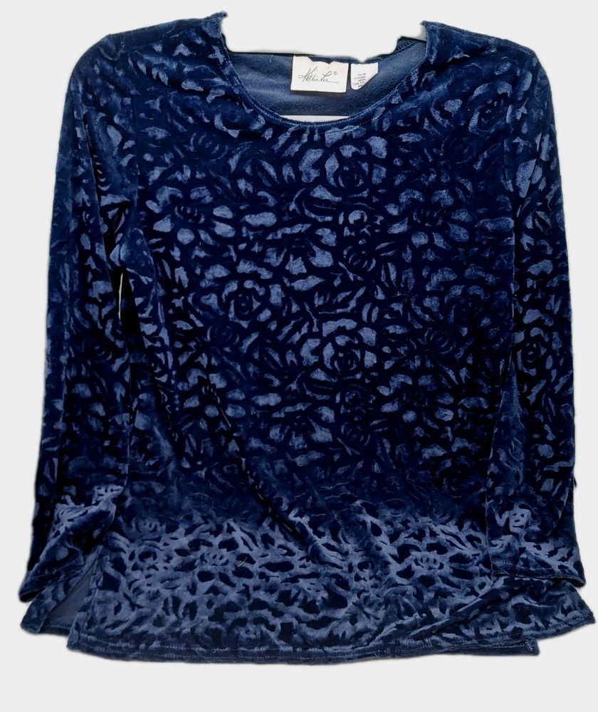 Blue Velvet Burnout Shirt Size Small Blouse Kathie Lee Whimsigoth Goth Floral