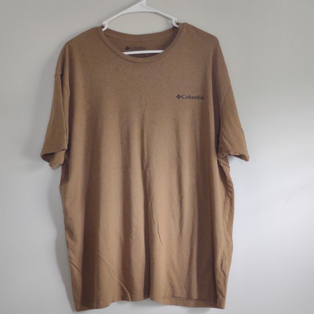Columbia Men’s XL Brown Cotton Knit Crew Neck Short Sleeve Graphic Logo Tee