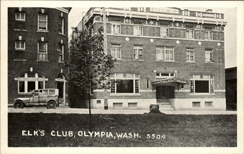 Elk's Club Olympia Washington antique car ~ 1920s vintage postcard