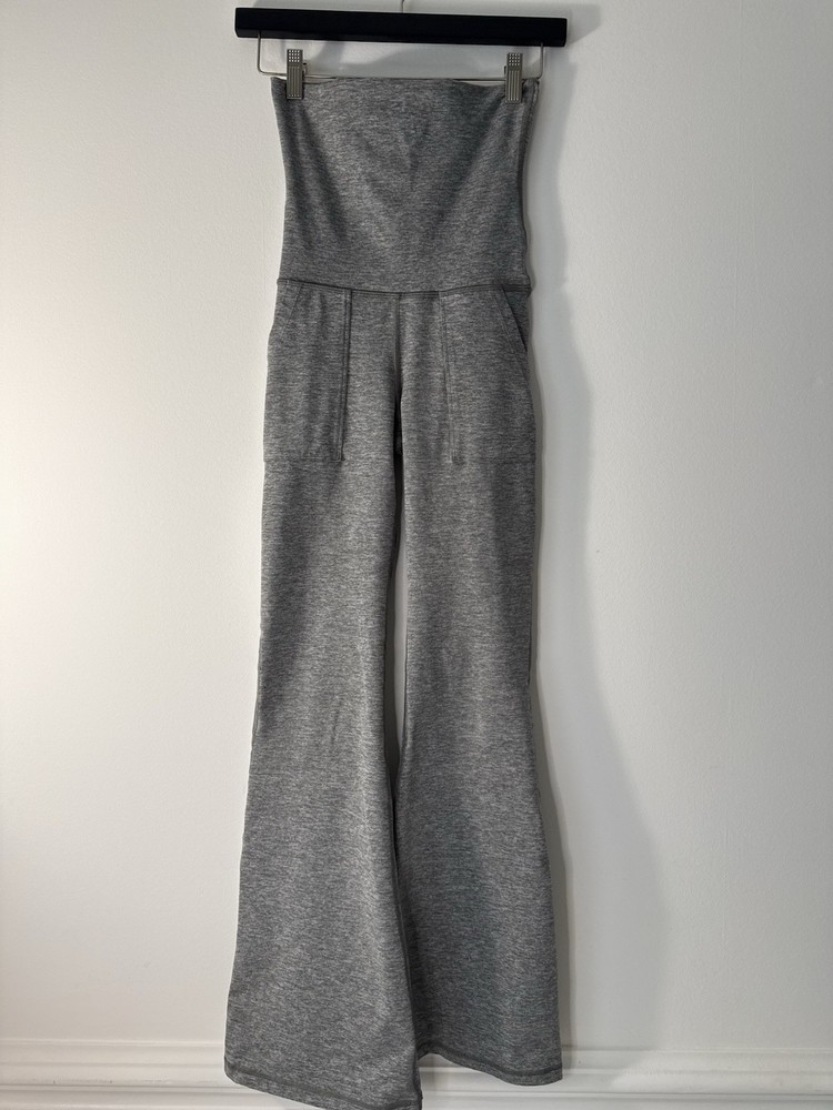 Aerie OFFLINE XS Gray Jumpsuit Strapless Wide Leg Stretch Lounge