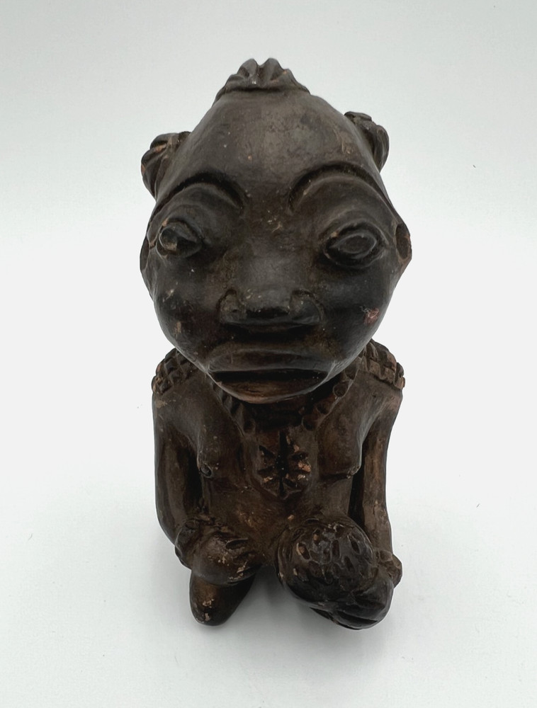 VTG Tribal African Style Carved Clay/Pottery Seated Figurine Folk Art Sculpture