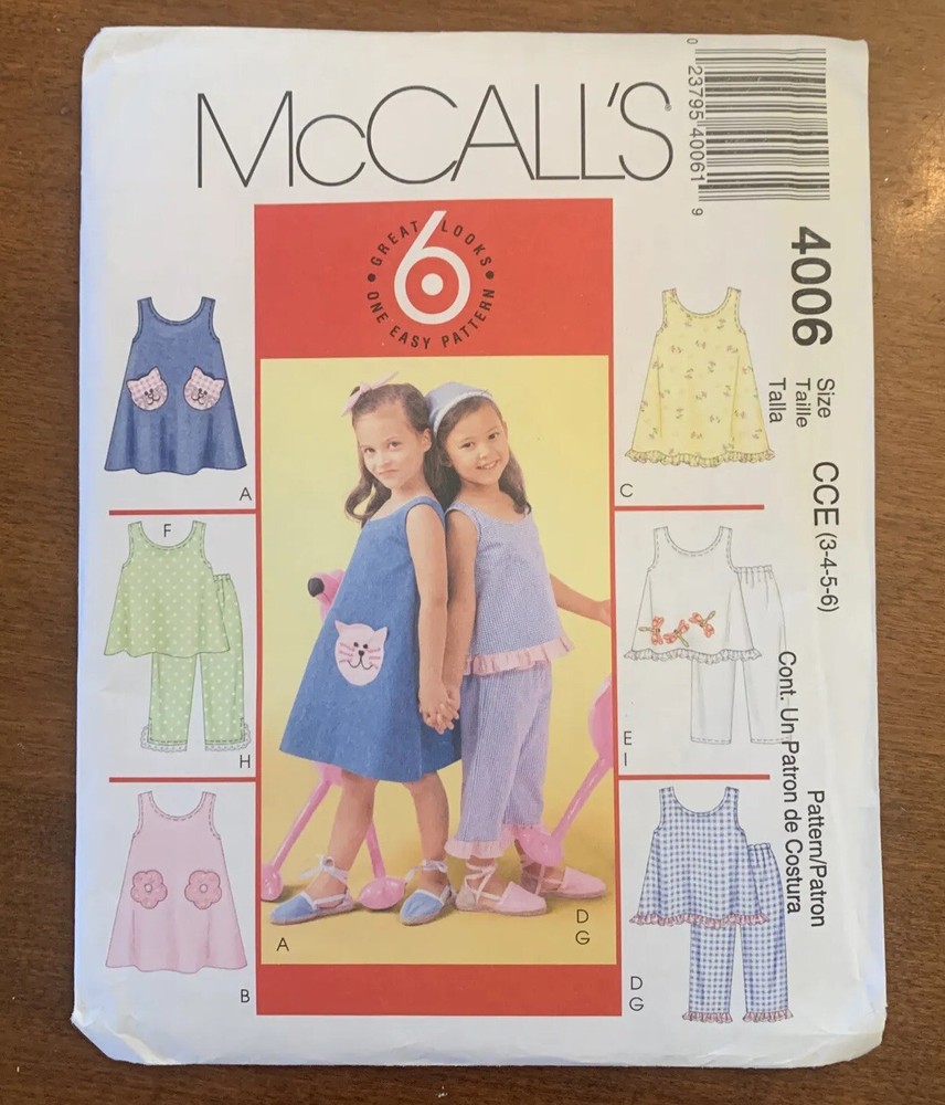 McCall's Children and Girls Dresses Tops & Pants Pattern Sz CCE 3-6 #4006 Uncut