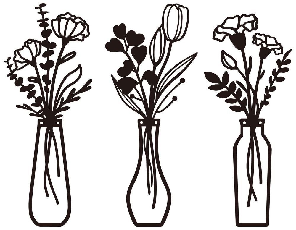 Metal Flowers Wall Arts 3 Pieces Black Metal Wall Decor Minimalist Art Wall D...