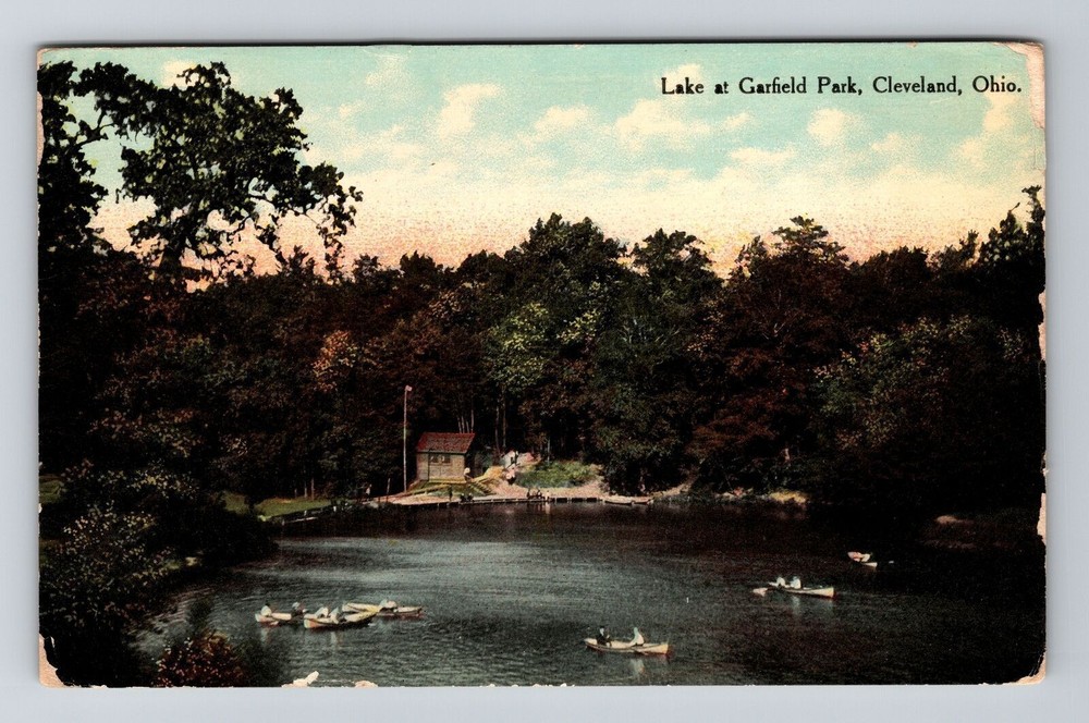 Cleveland OH-Ohio, Canoeing on Lake at Garfield Park, Vintage Postcard