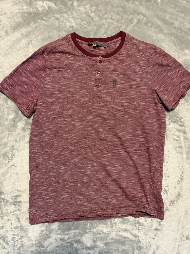 Ben Sherman Shirt Adult Large Red Henley Comfort Casual Outdoors Mens