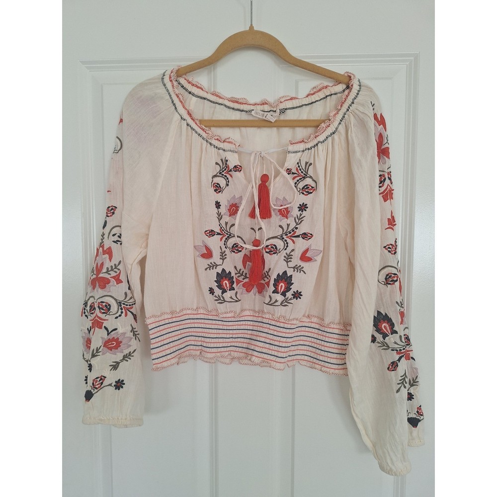 Chelsea & Violet cream Floral Embroidered Blouse Top Women's ML