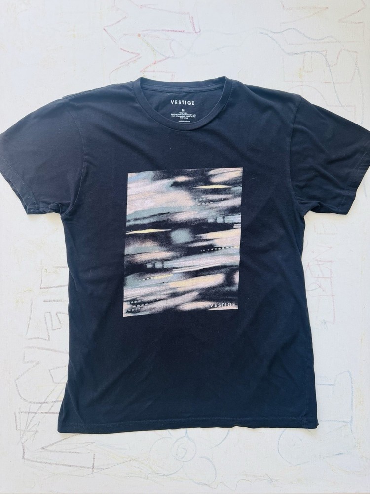 Vestige Men's Black T-shirt with Abstract Print.Artist-created graphic tee.-image