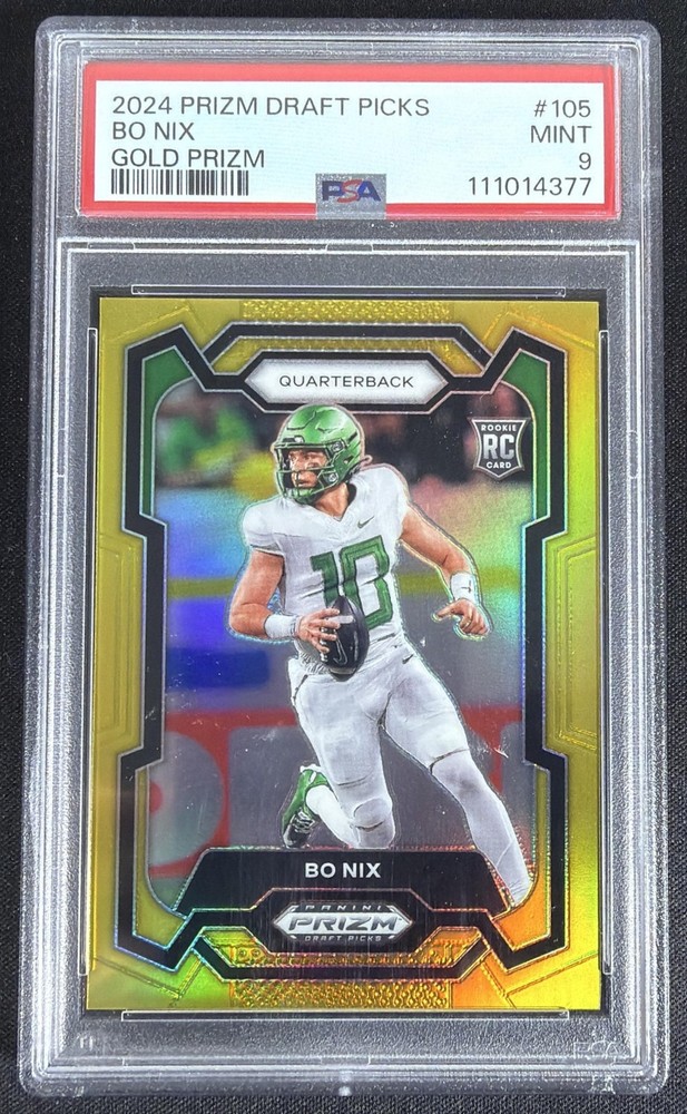 2024 Panini Prizm Collegiate Draft Picks Bo Nix #105 Gold /10 RC Ducks PSA 9