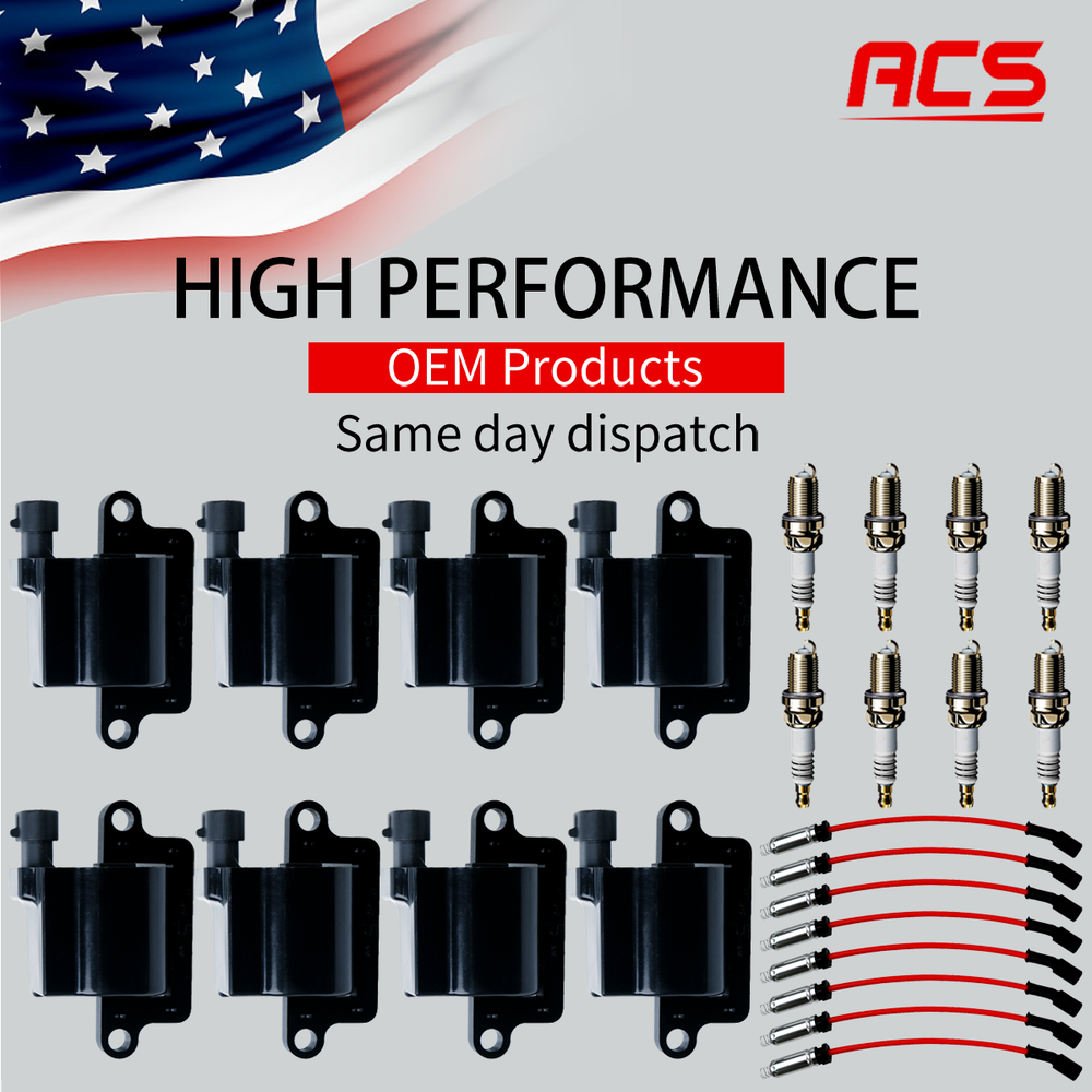 8X OEM Ignition Coil & 8X Iridium Spark Plug & 8X Wire For Chevy GMC Yukon UF271