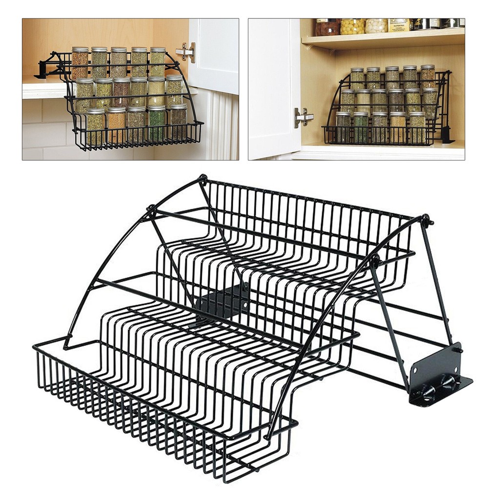 3-Tier Pull-Down Metal Spice Rack Organizer for Kitchen Cabinets