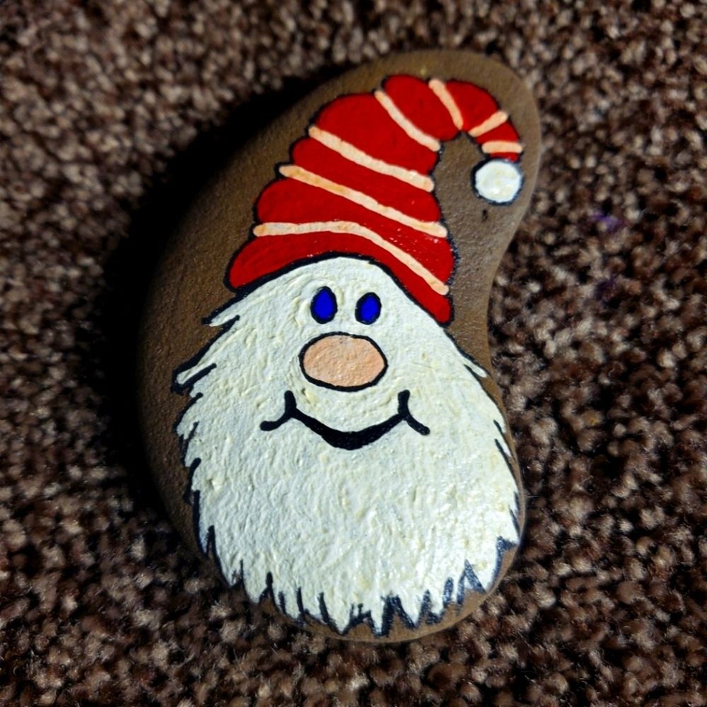 Jolly Christmas Bearded Santa Clause Hand Painted Rock Holiday Accent-image