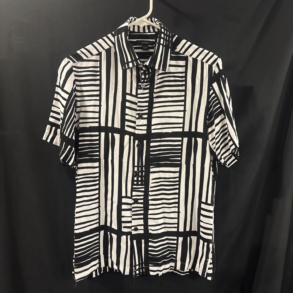 Alfani Mens Small Graphic Abstract Button Up Casual Shirt (643)-image