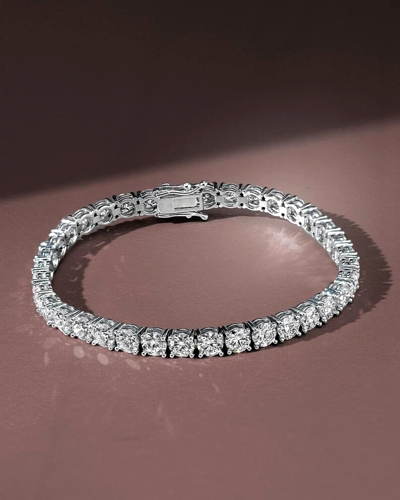 Round Cut 5Ct Wedding Bracelet Certified Tennis Moissanite 14k White Gold Plated