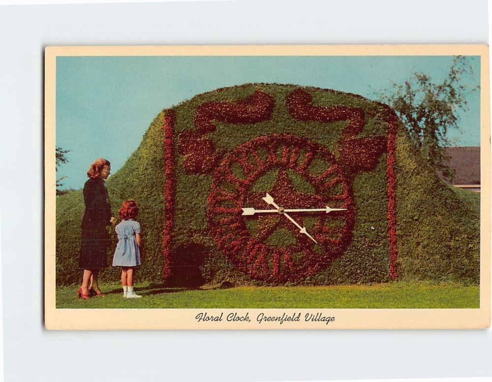 Postcard Floral Clock Greenfield Village Dearborn Michigan