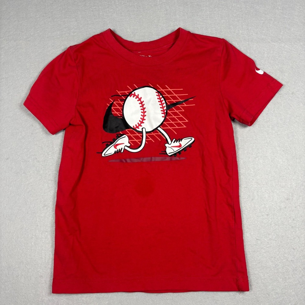 Nike Boys Running Baseball T-shirt Red Size Medium 5/6yrs Short Sleeve Tee