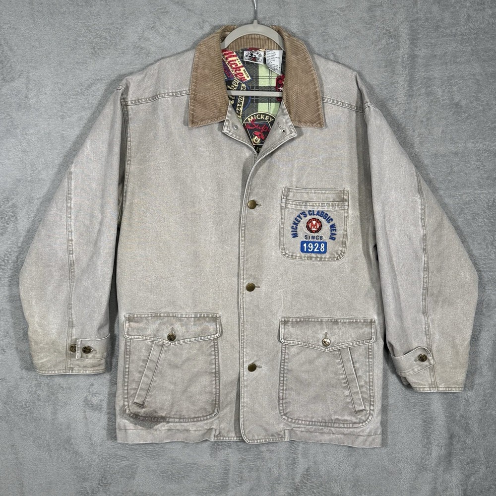 VTG Mickey & Co Disney Jacket Mens M Corduroy Collar Plaid Lined Outdoor Grunge