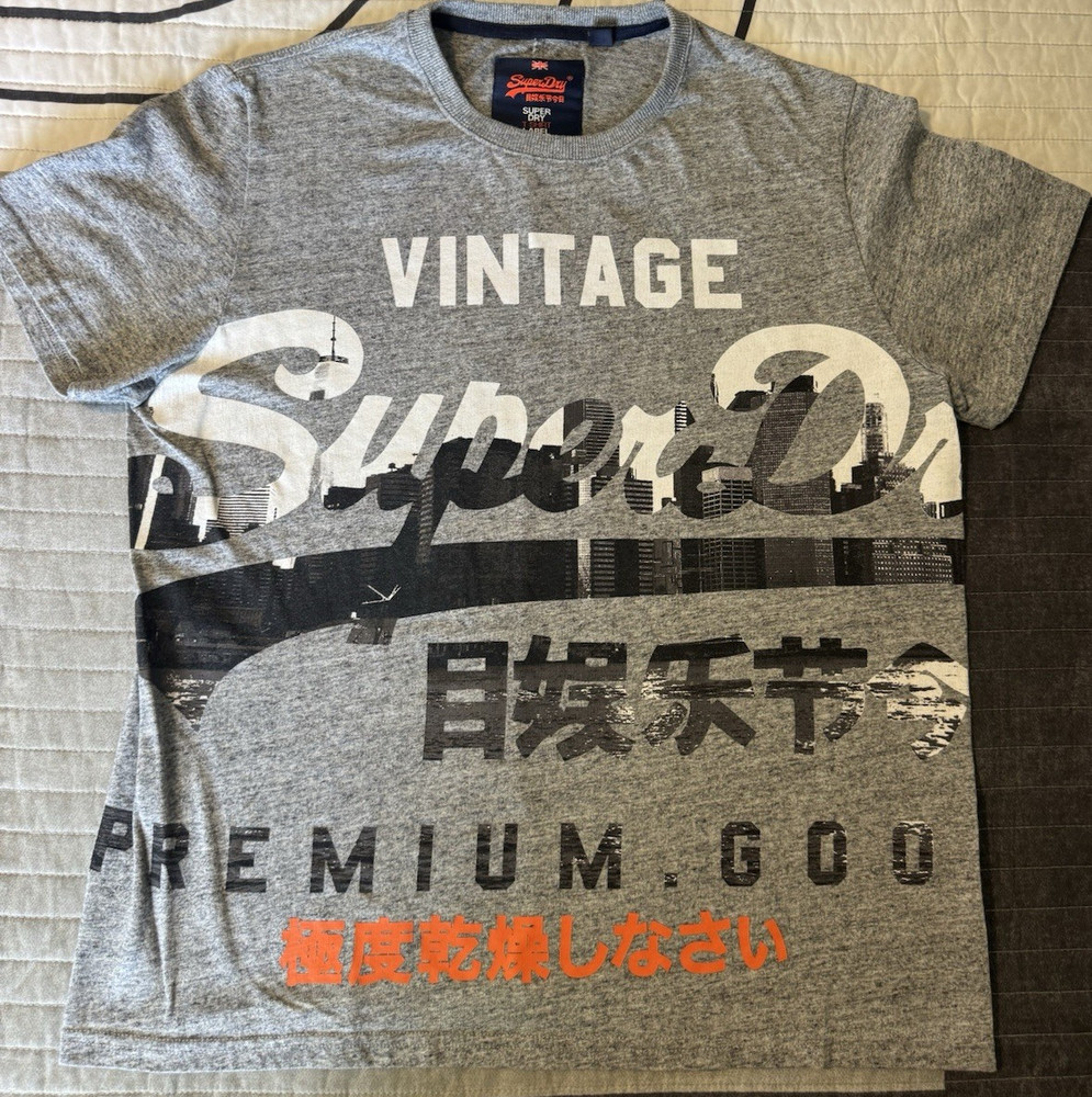 Superdry XXL Logo Graphic Crew Neck Short Sleeve Knit T-Shirt Gray Men's