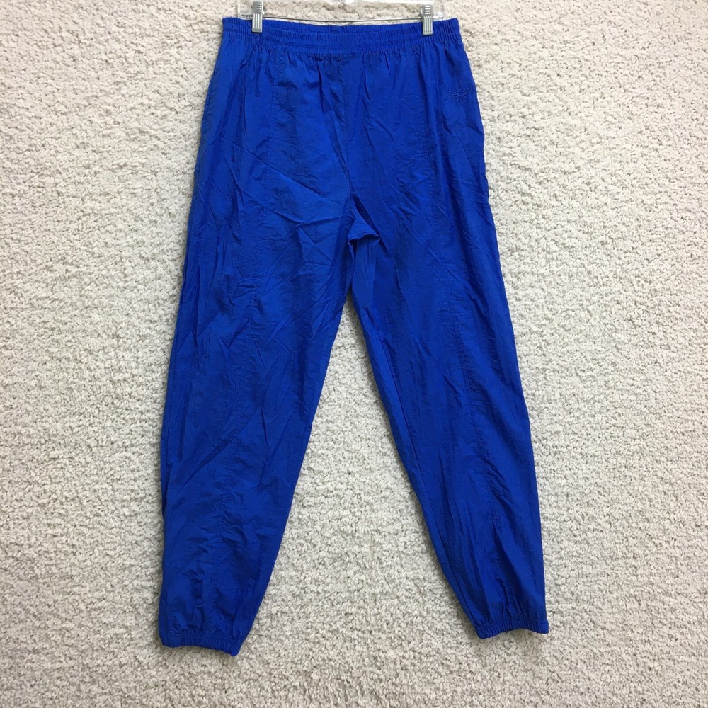 VINTAGE Reebok Pants Large Adult Blue Ankle Zip Pocket Jogger Windbreaker Mens L