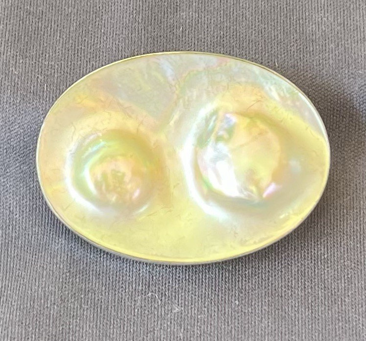 Sterling Silver Mother of Pearl Brooch Pin, Oval Bezel Set, 925, 1.5in