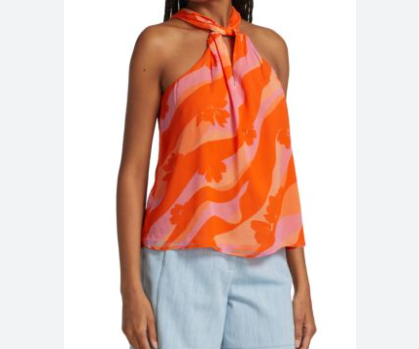 Ramy Brook Skylar Floral Twisted Halterneck Top Size XS