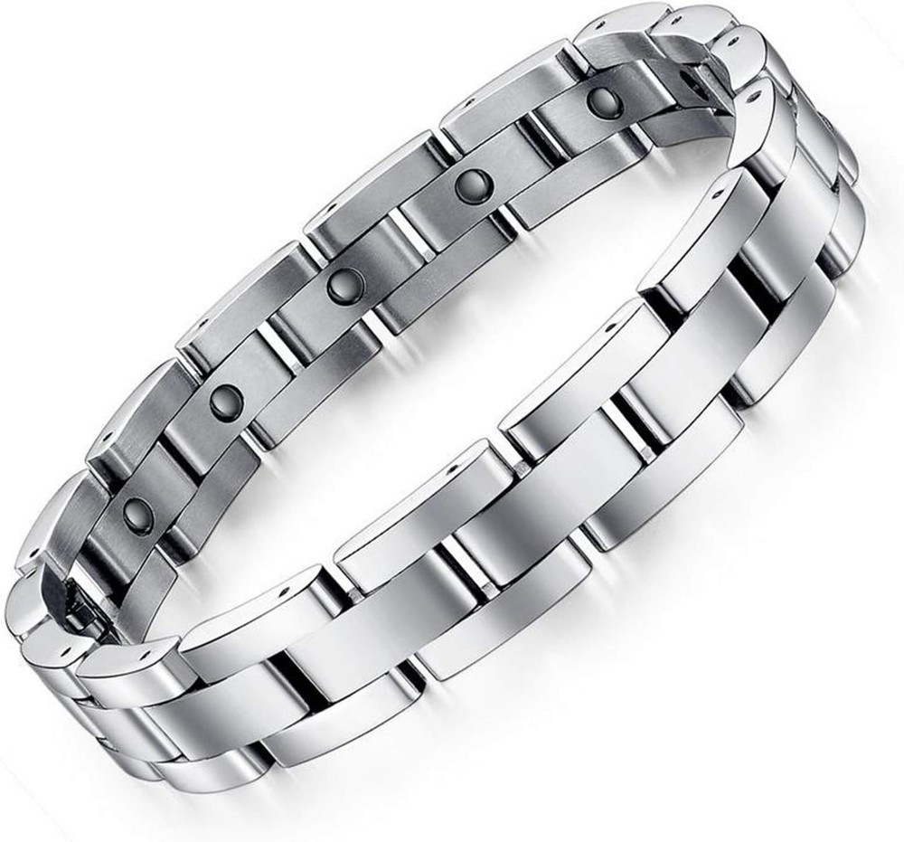 Feraco Magnetic Bracelet for Men Titanium Stainless Steel Therapy Silver w Tool
