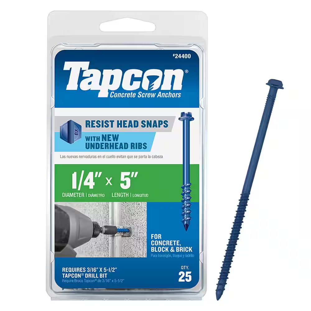 1/4 x 5 Inch Hex Washer Head Concrete Anchors 25-Pack