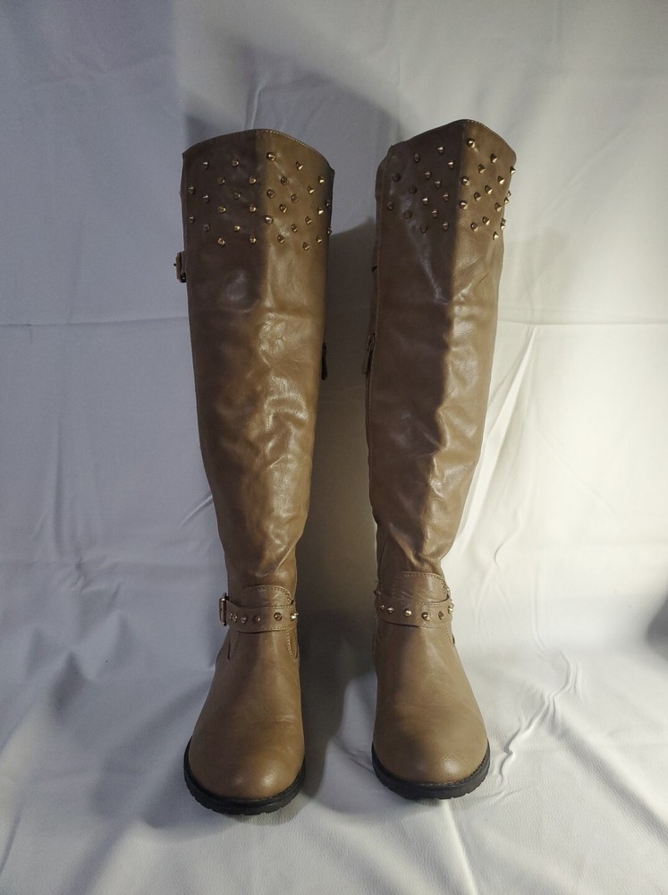 Refresh Women's Brown Studded Western Knee High Riding Boots Size 6.5 M Elga 04