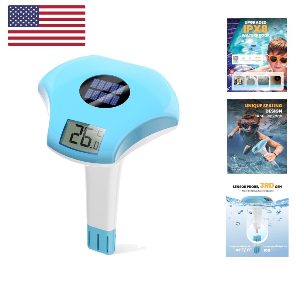 Pool Thermometer Floating Easy Read, Waterproof, Solar Powered Digital Pool T...